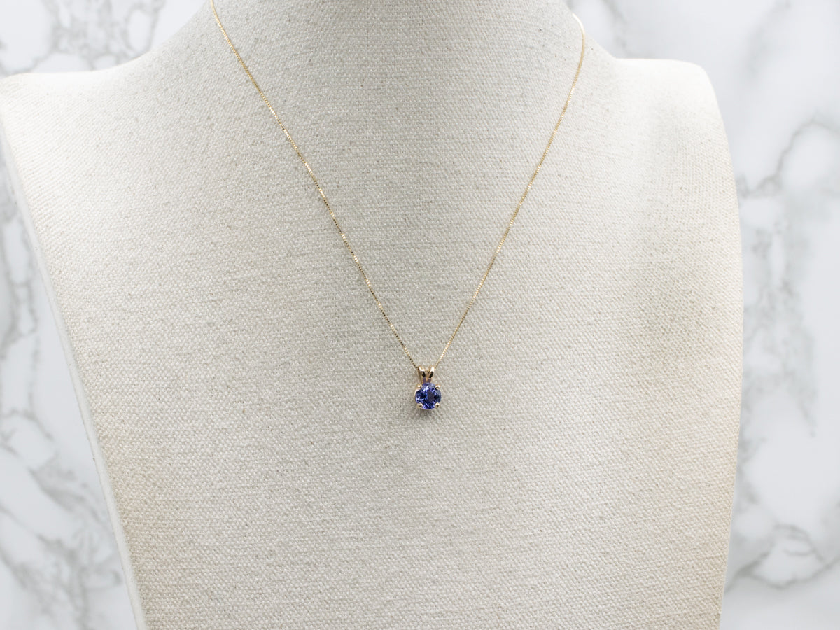 Pretty Tanzanite Solitaire Yellow Gold Pendant