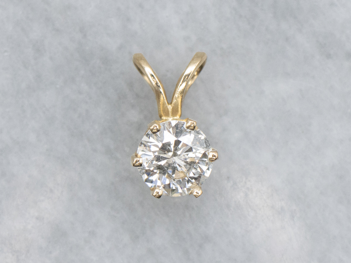 Round Brilliant Diamond and Gold Pendant with Split Bail