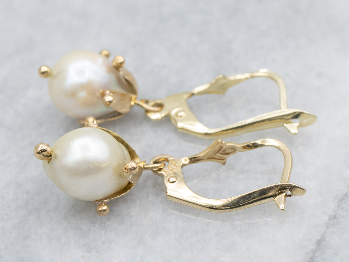 Baroque Pearls in Vintage Gold Botanical Drop Settings