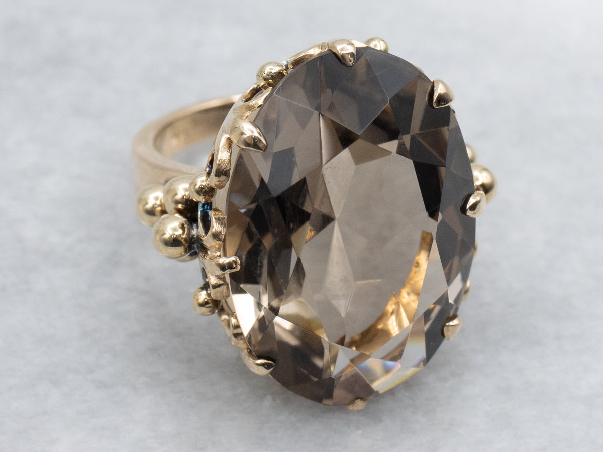 Smokey Quartz Vintage Gold Cocktail Ring