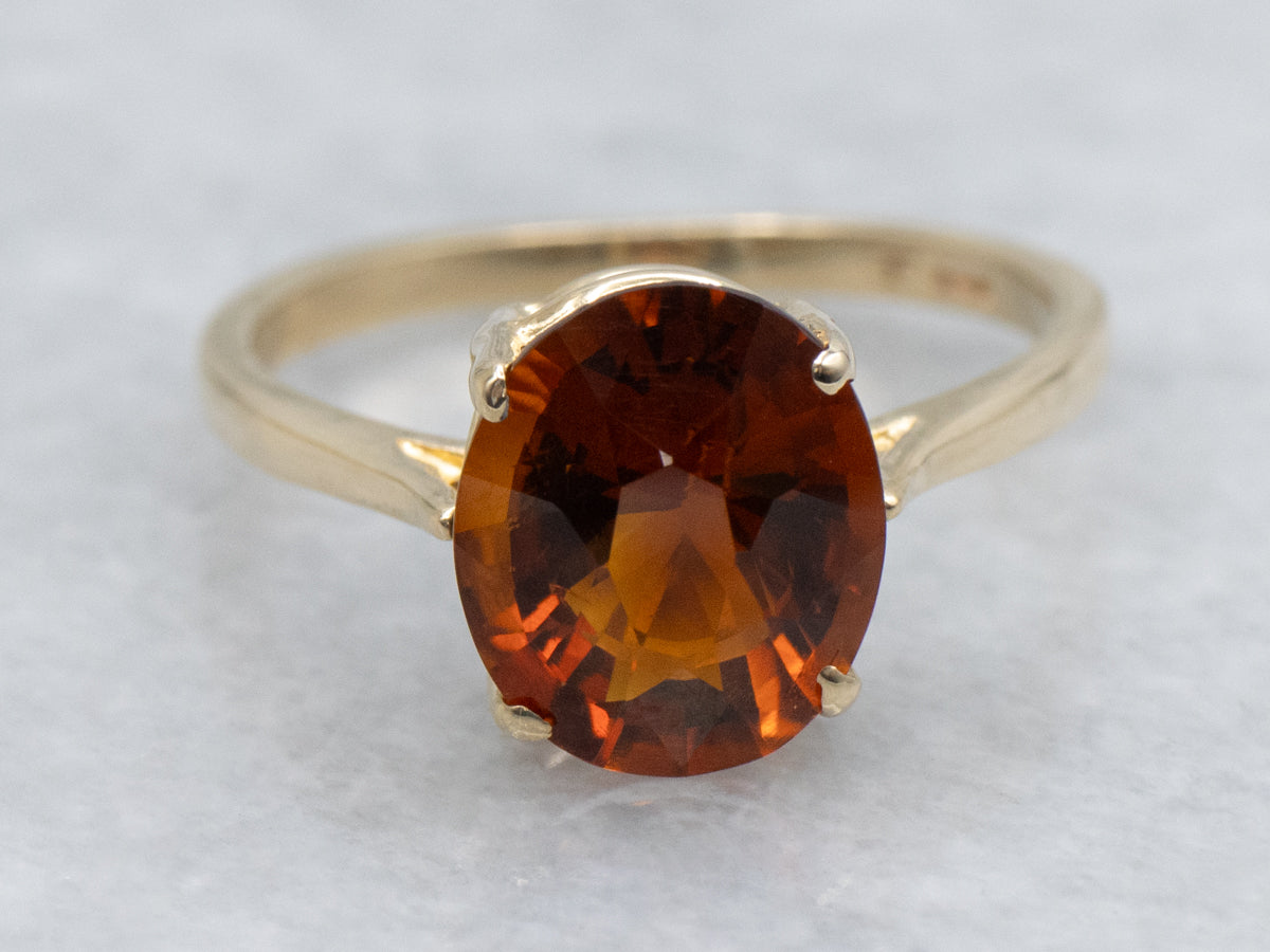 Yellow Gold Simple Citrine Solitaire Ring