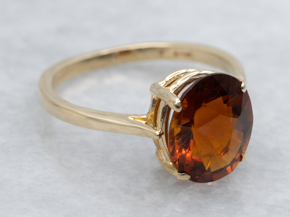 Yellow Gold Simple Citrine Solitaire Ring