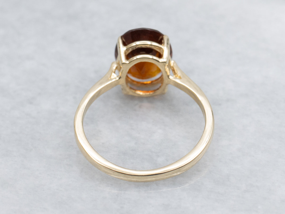 Yellow Gold Simple Citrine Solitaire Ring