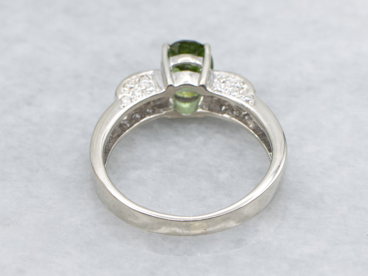 Green Tourmaline and Diamond Modern White Gold Ring