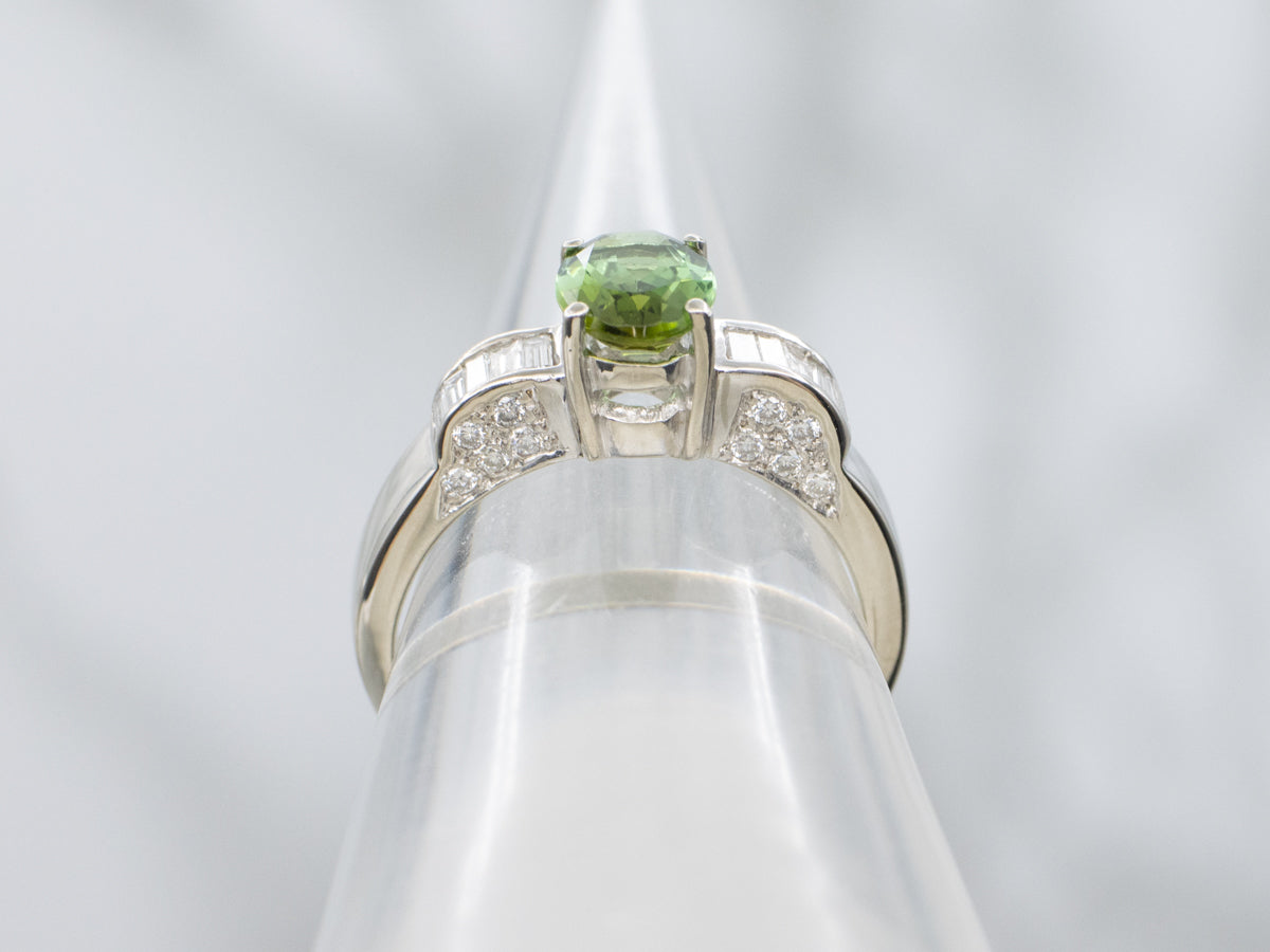 Green Tourmaline and Diamond Modern White Gold Ring