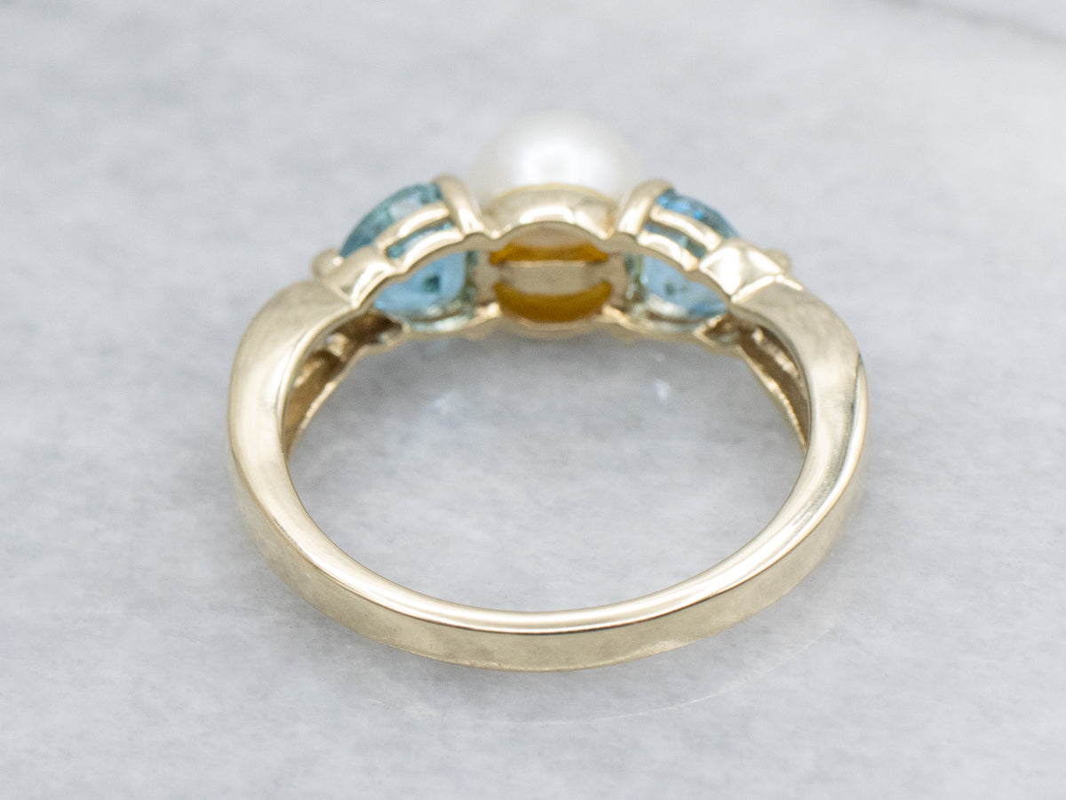 Saltwater Pearl and Heart-Cut Topaz and Diamond Sweetheart Ring