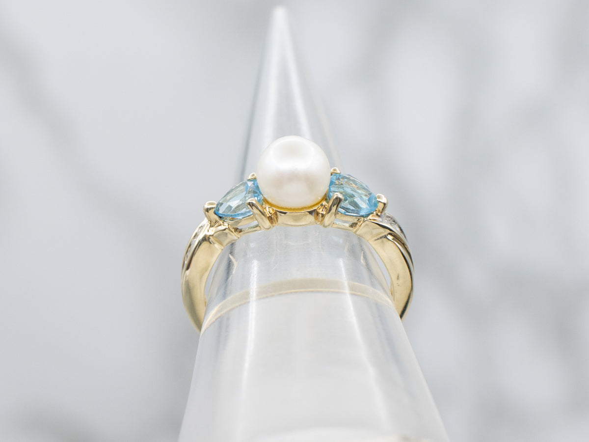 Saltwater Pearl and Heart-Cut Topaz and Diamond Sweetheart Ring