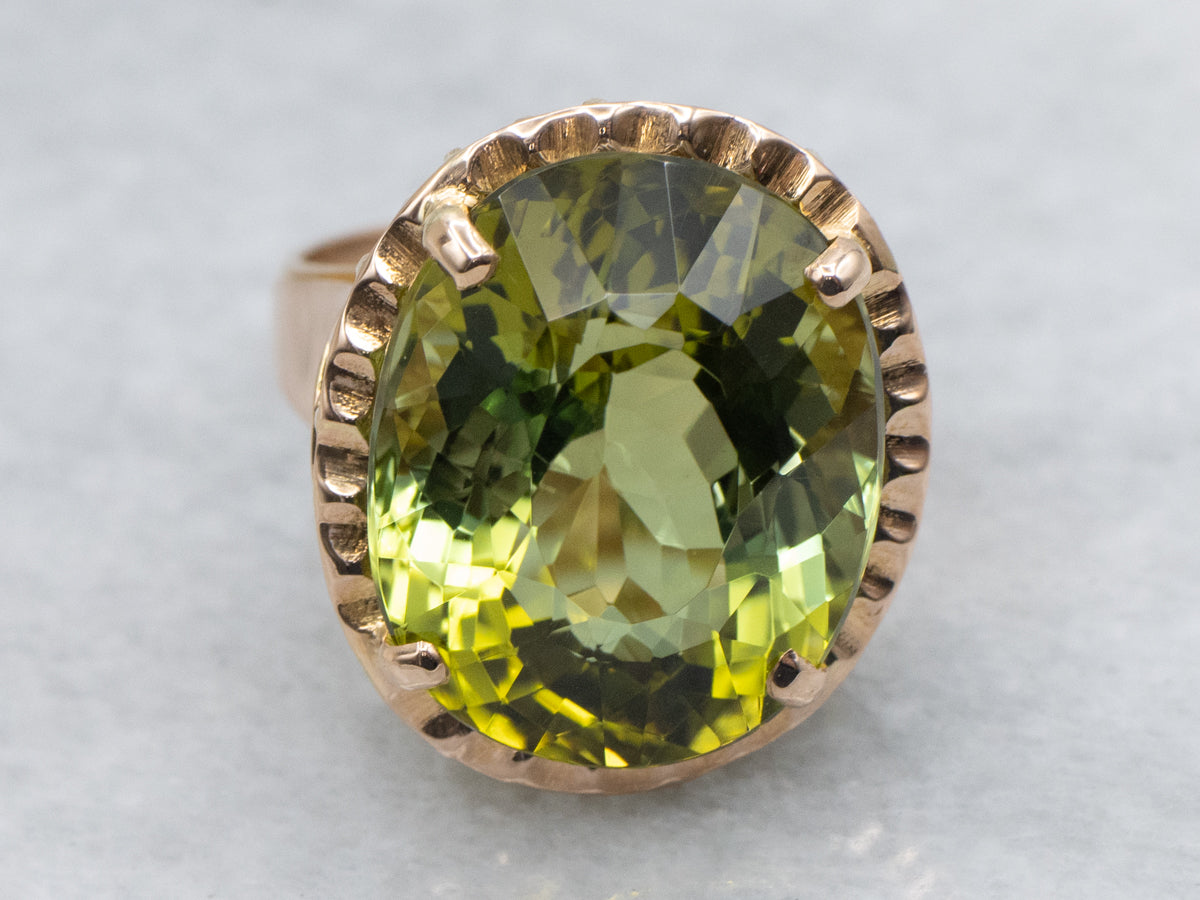 Oversized Green Tourmaline in Vintage Rose Gold Cocktail Setting