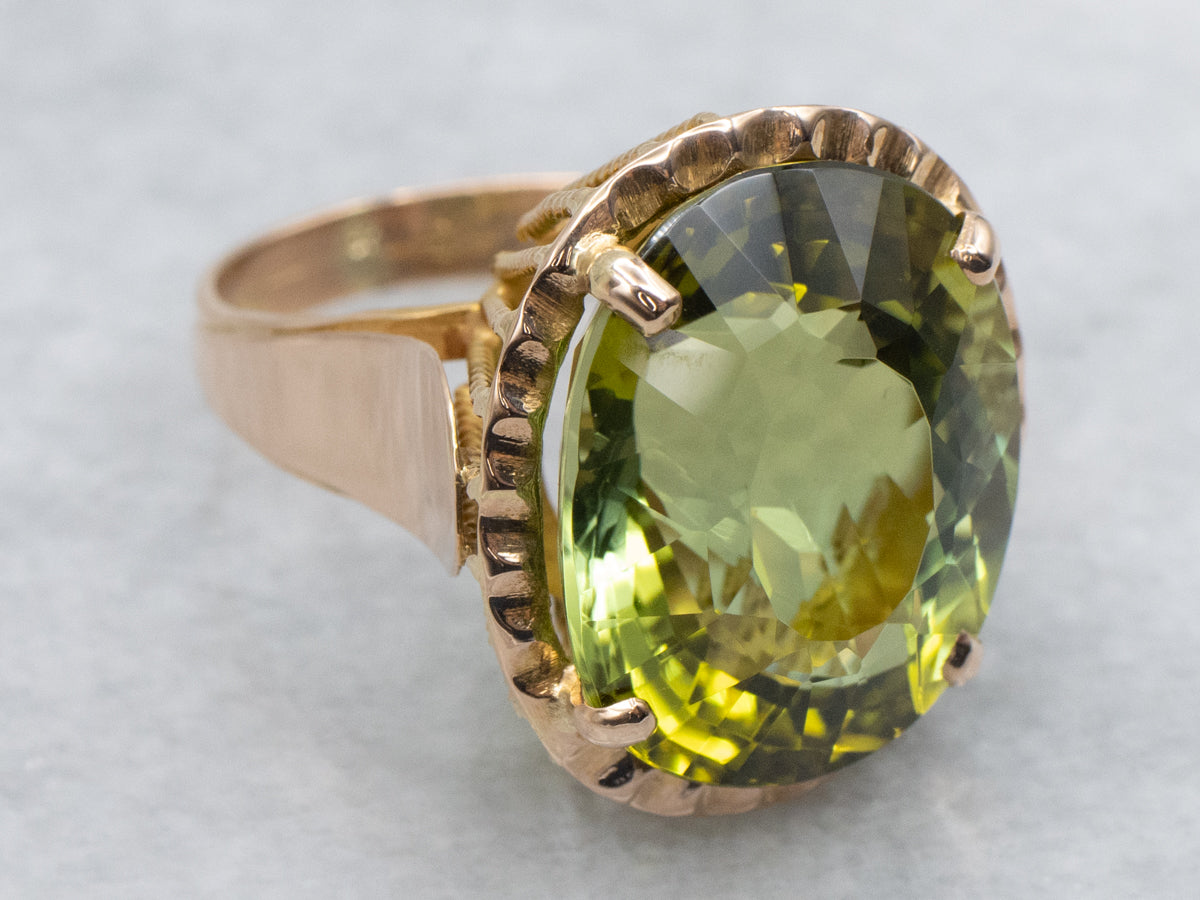 Oversized Green Tourmaline in Vintage Rose Gold Cocktail Setting