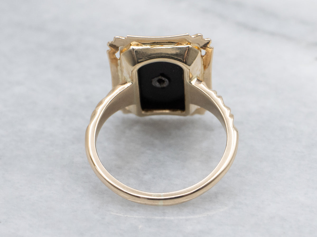 Mid-Century Black Onyx and Diamond Ladies Ring