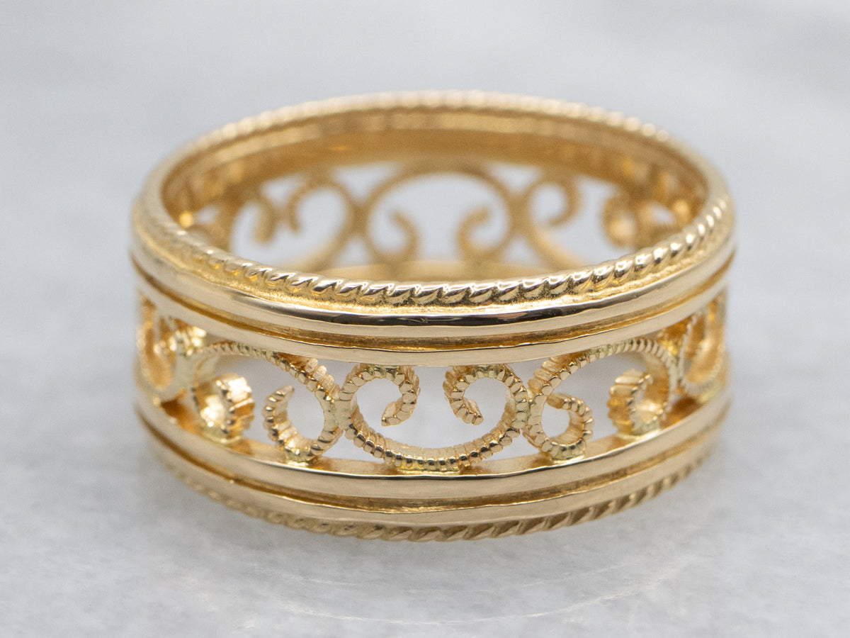 Wide Scrolling 18-Karat Gold Filigree Band