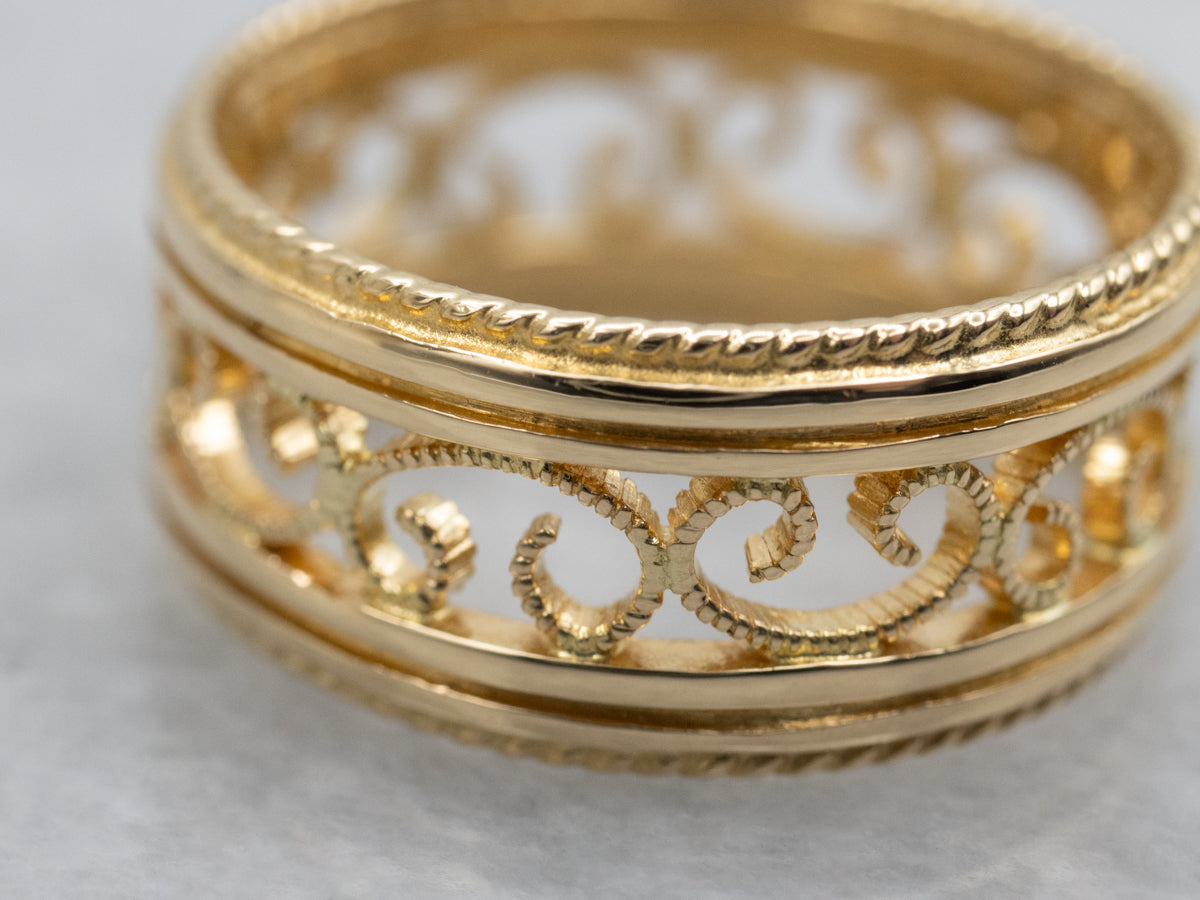 Wide Scrolling 18-Karat Gold Filigree Band