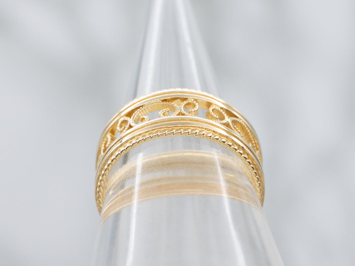 Wide Scrolling 18-Karat Gold Filigree Band