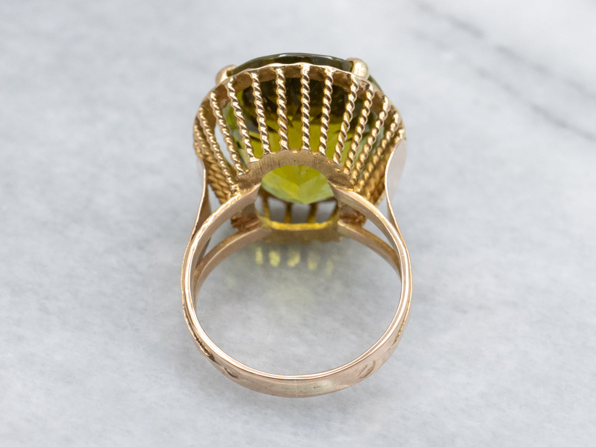 Oversized Green Tourmaline in Vintage Rose Gold Cocktail Setting
