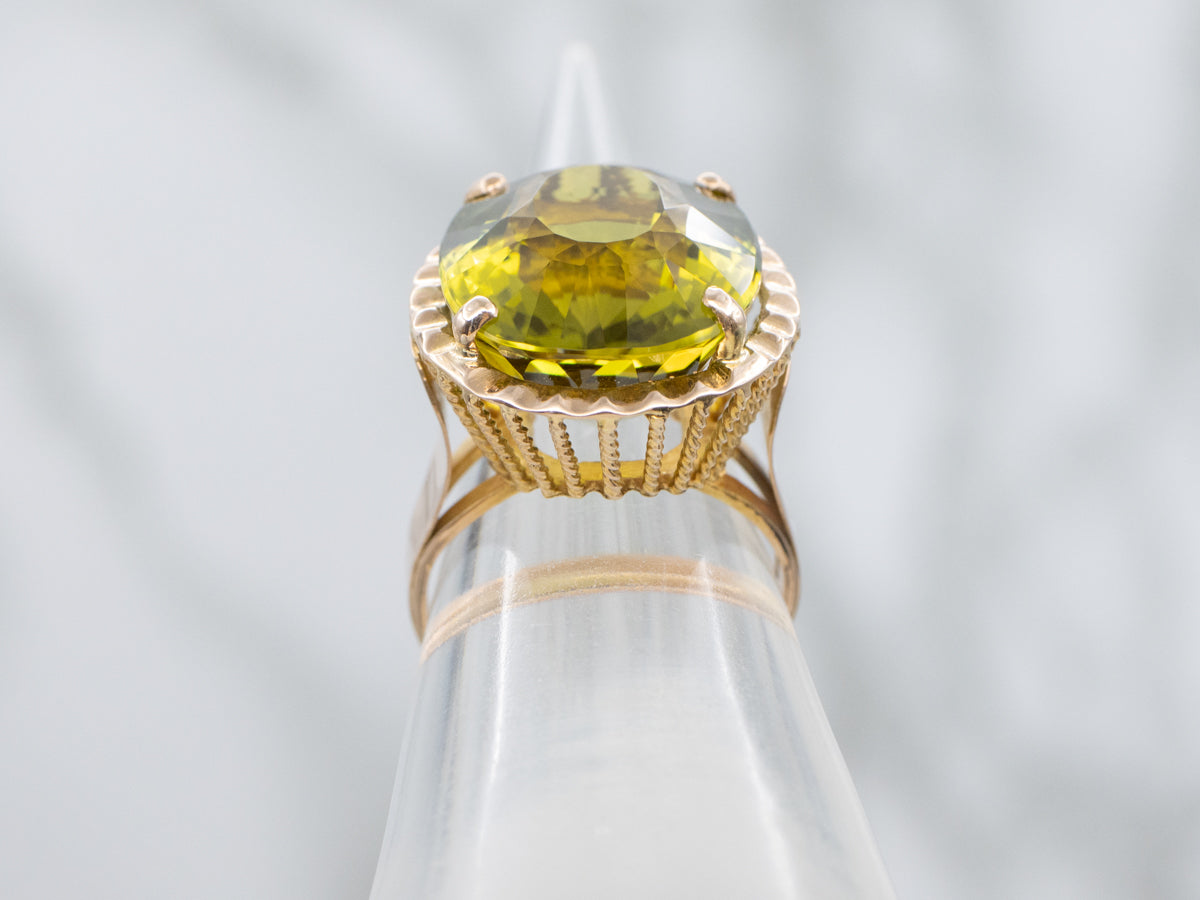 Oversized Green Tourmaline in Vintage Rose Gold Cocktail Setting