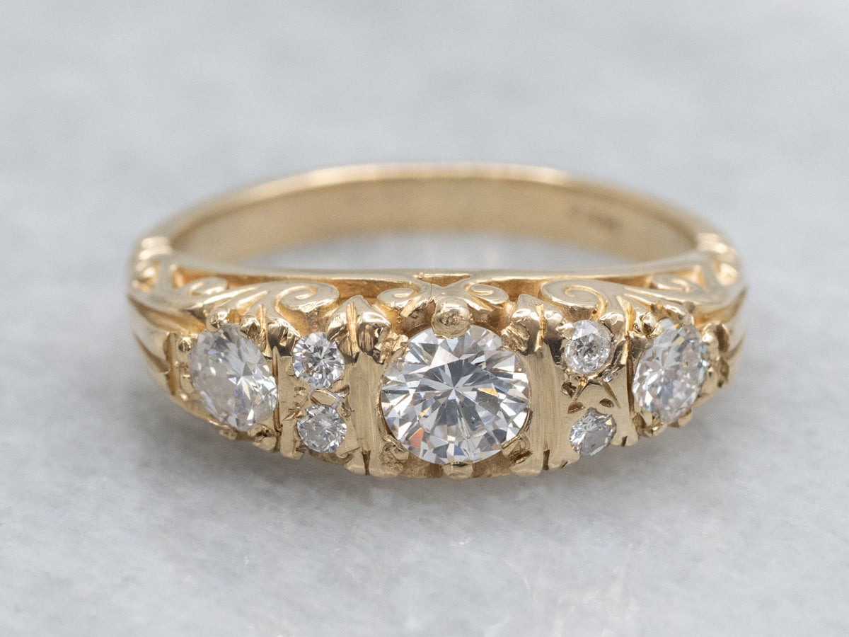 Multiple Diamond Scrolling Gold Vintage Ring