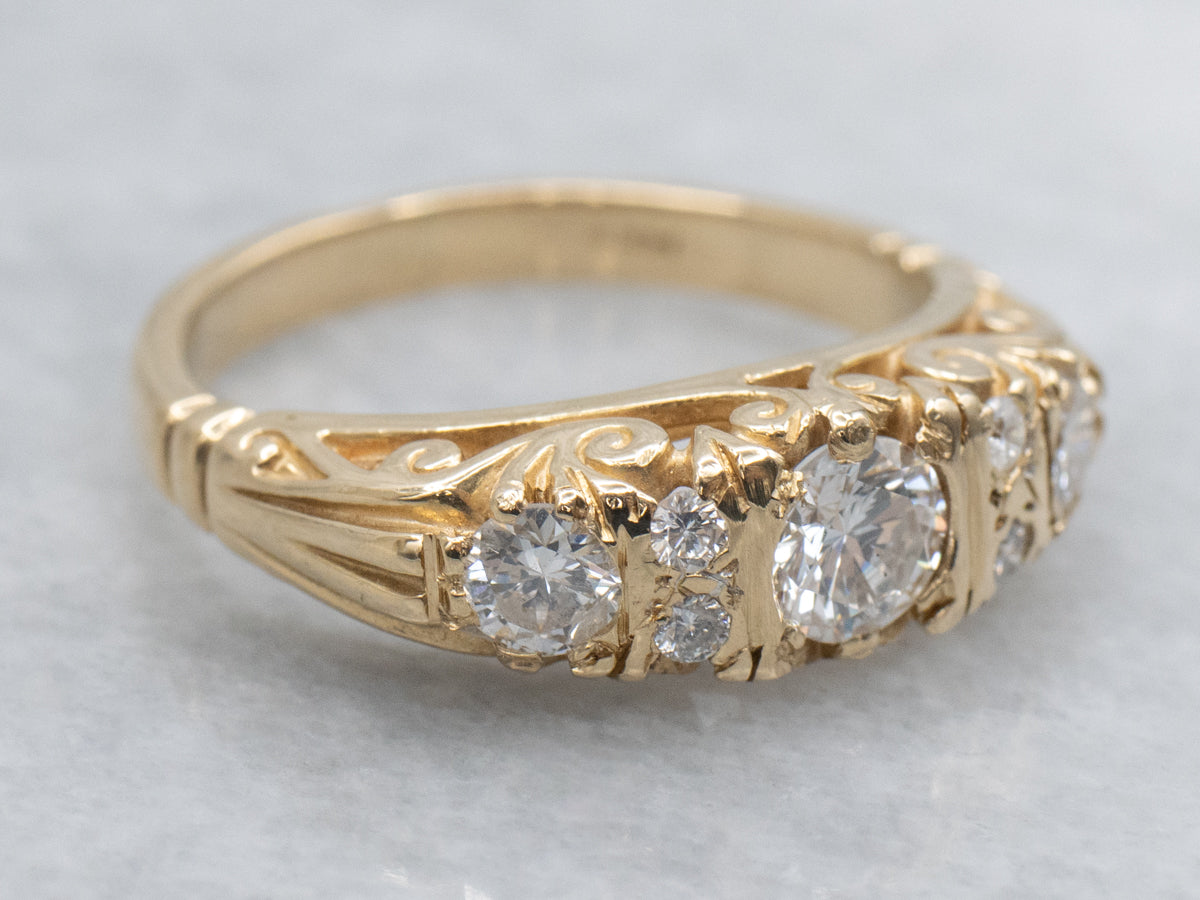 Multiple Diamond Scrolling Gold Vintage Ring