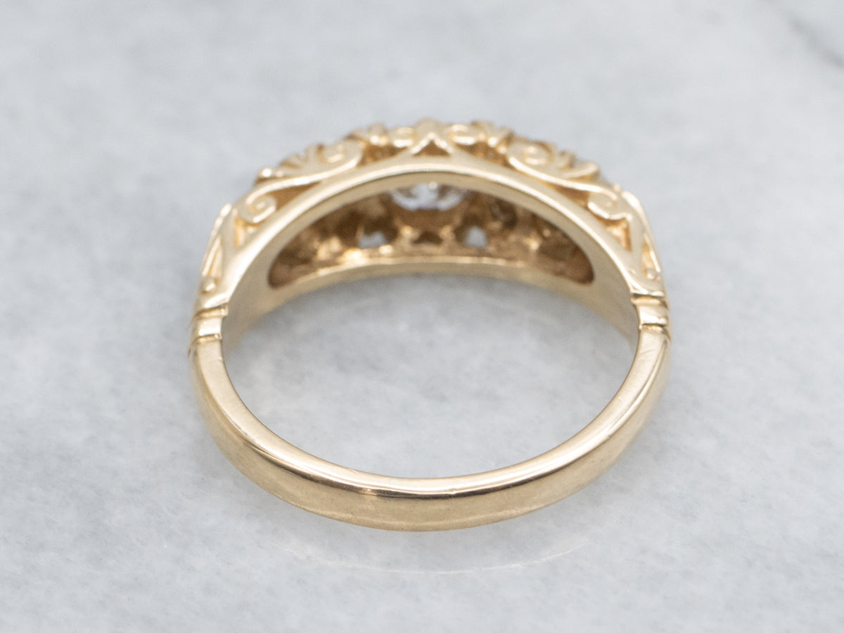 Multiple Diamond Scrolling Gold Vintage Ring