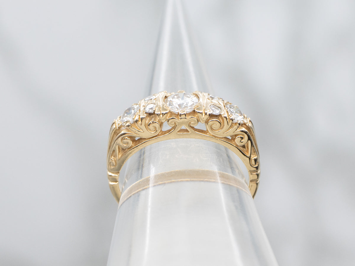 Multiple Diamond Scrolling Gold Vintage Ring