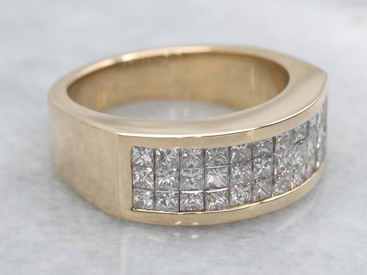 Triple Row Princess-Cut Diamond and Gold Cocktail Band