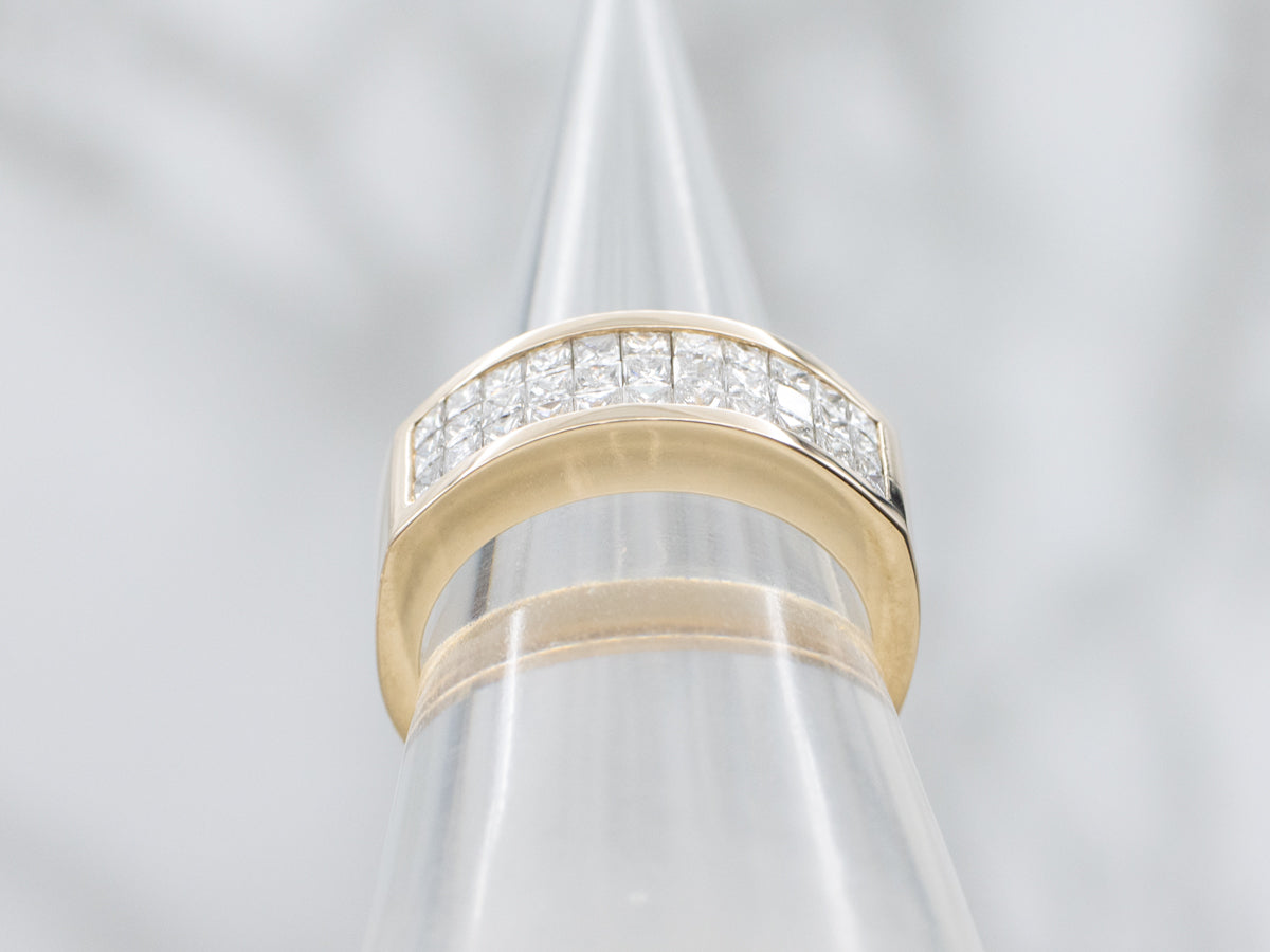 Triple Row Princess-Cut Diamond and Gold Cocktail Band
