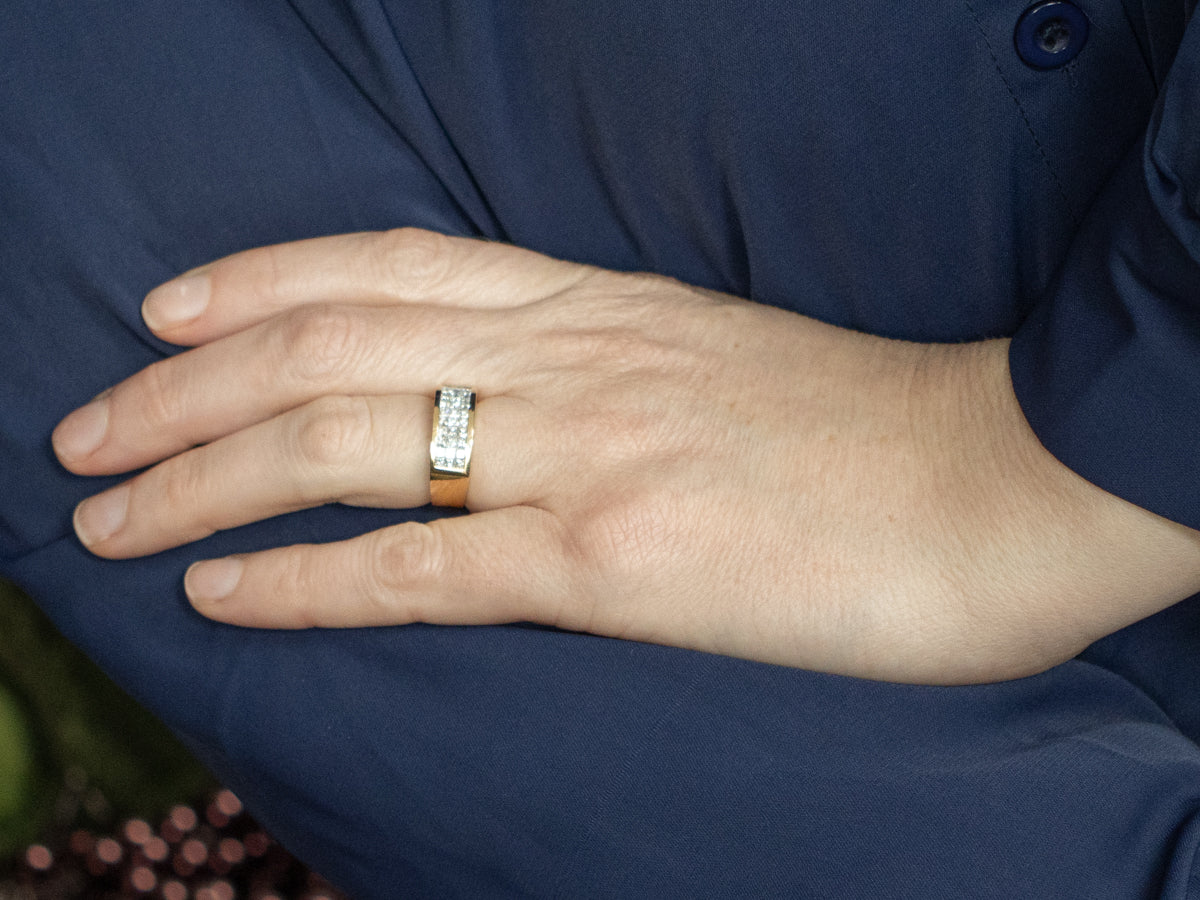 Triple Row Princess-Cut Diamond and Gold Cocktail Band