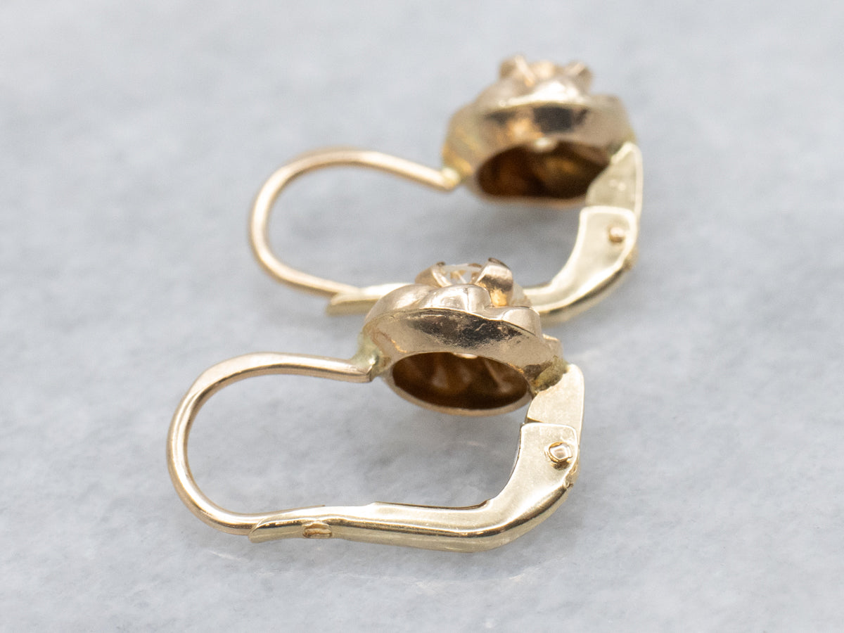 Old Mine Cut Diamond Yellow Gold Drop Earrings