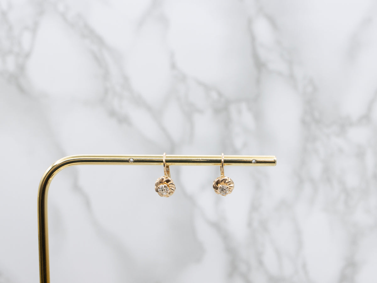 Old Mine Cut Diamond Yellow Gold Drop Earrings