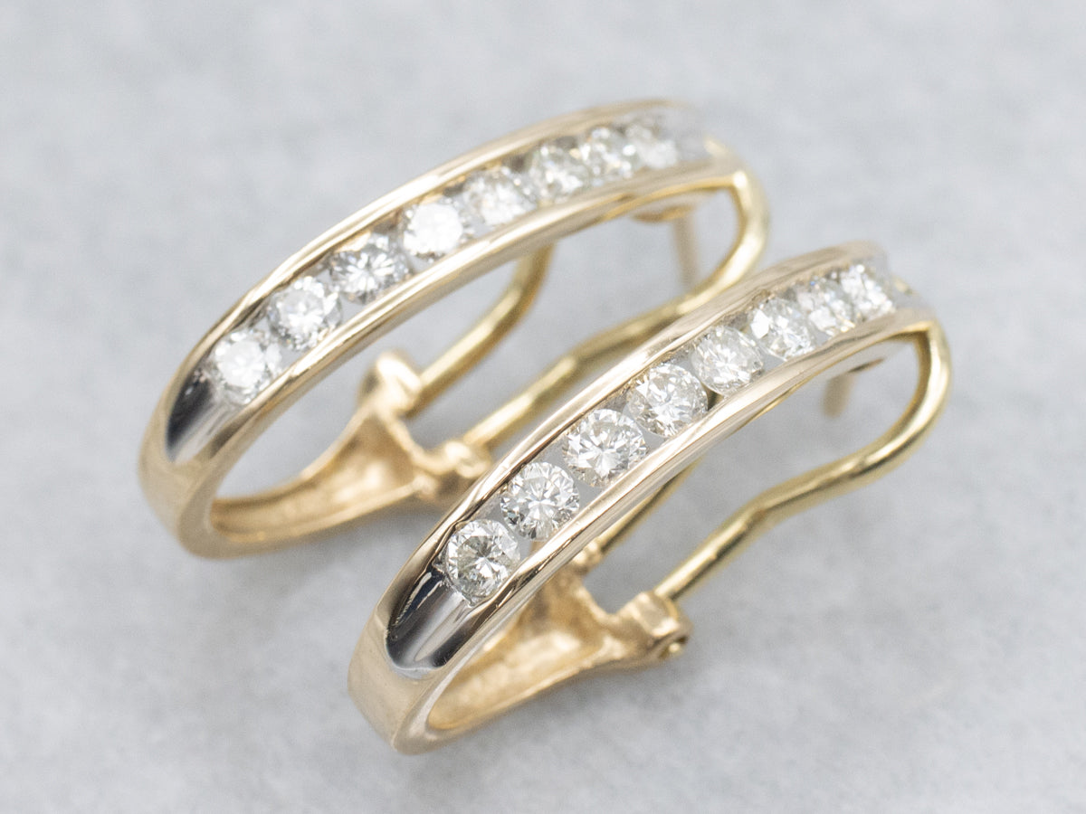 Modern Channel-Set Diamond Two-Tone Hoop Earrings
