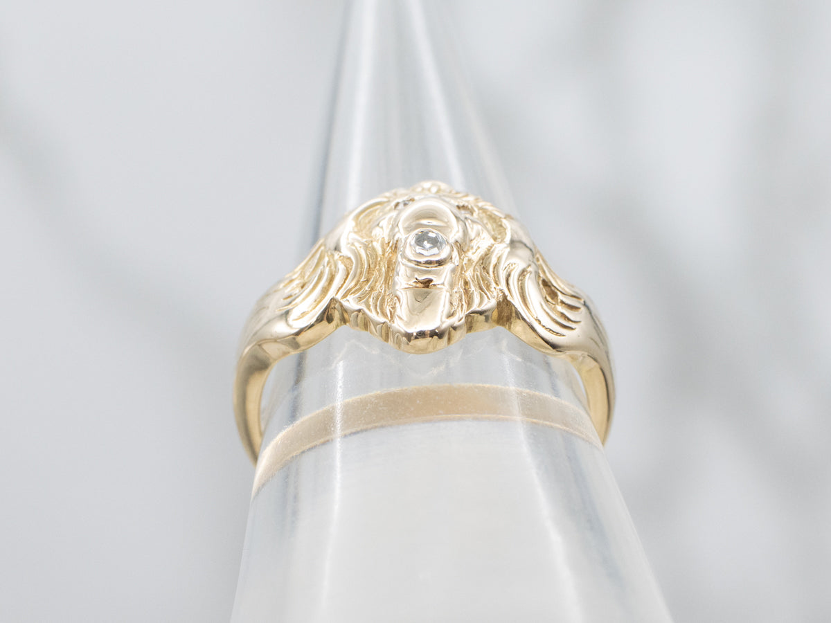 Brilliant Diamond Yellow Gold Unisex Lion Ring