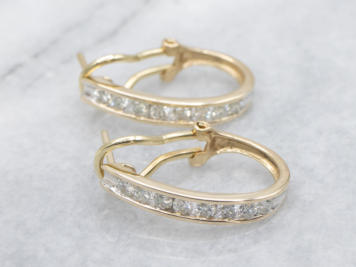 Modern Channel-Set Diamond Two-Tone Hoop Earrings