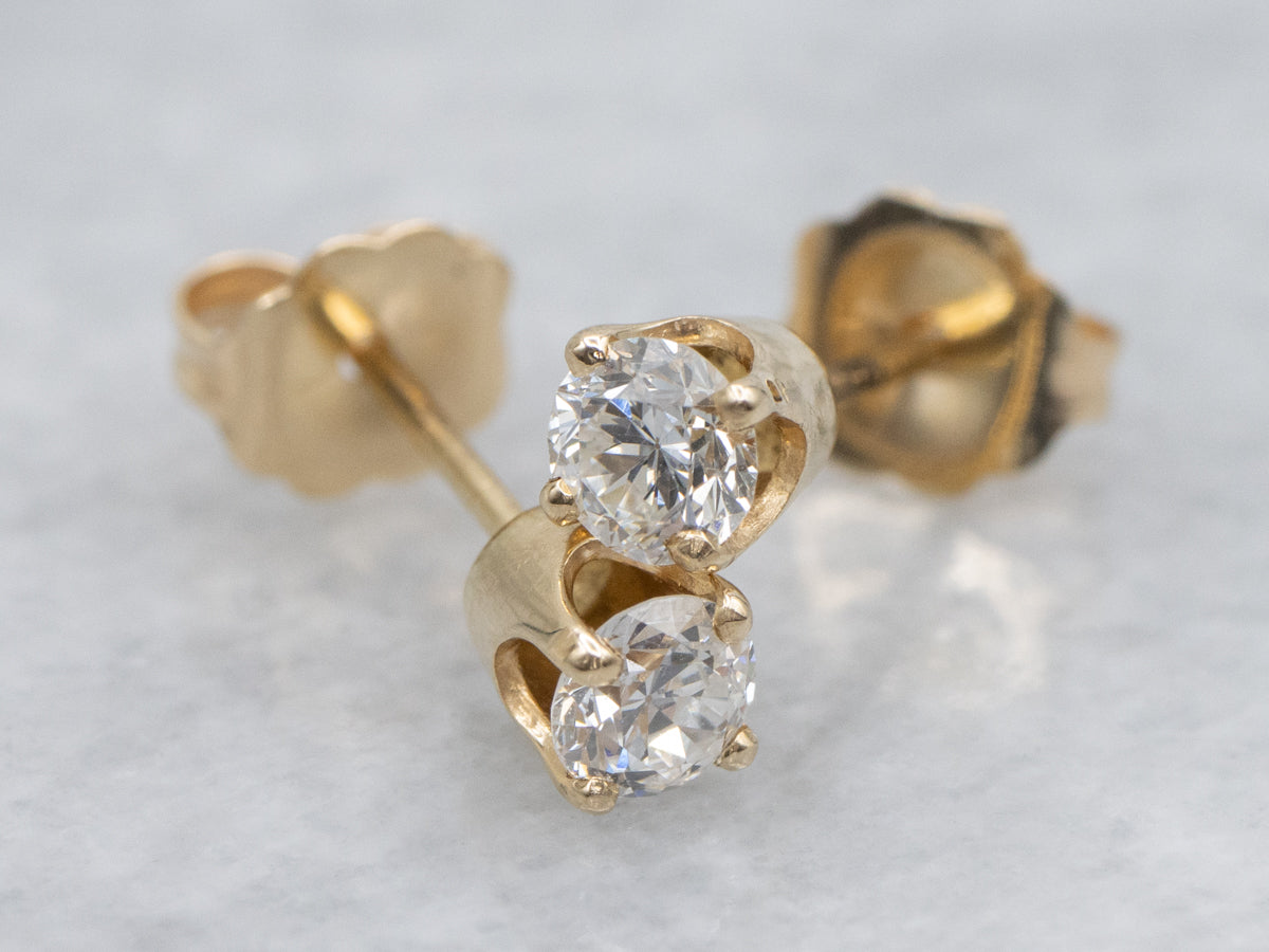 Round-Brilliant Diamond Yellow Gold Stud Earrings