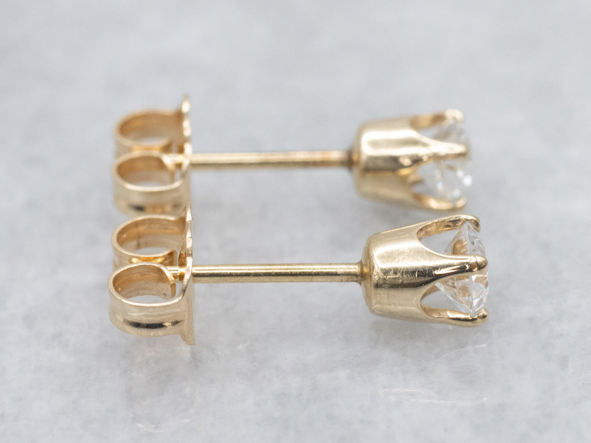 Round-Brilliant Diamond Yellow Gold Stud Earrings