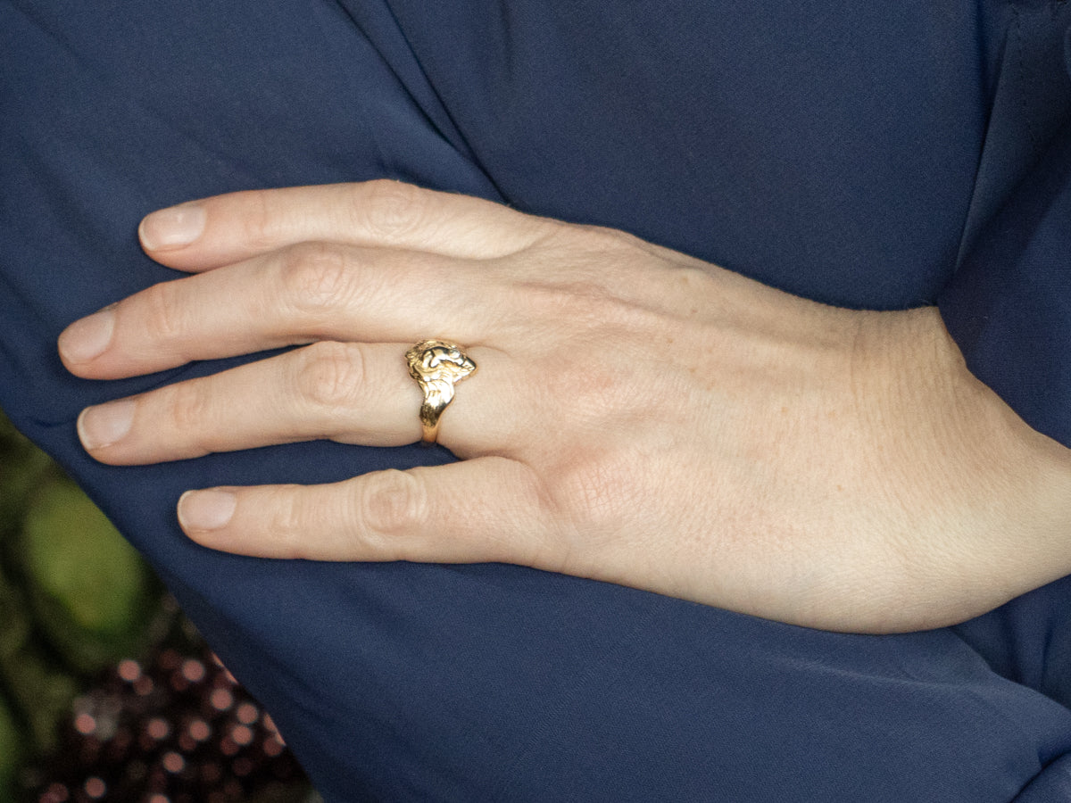 Brilliant Diamond Yellow Gold Unisex Lion Ring