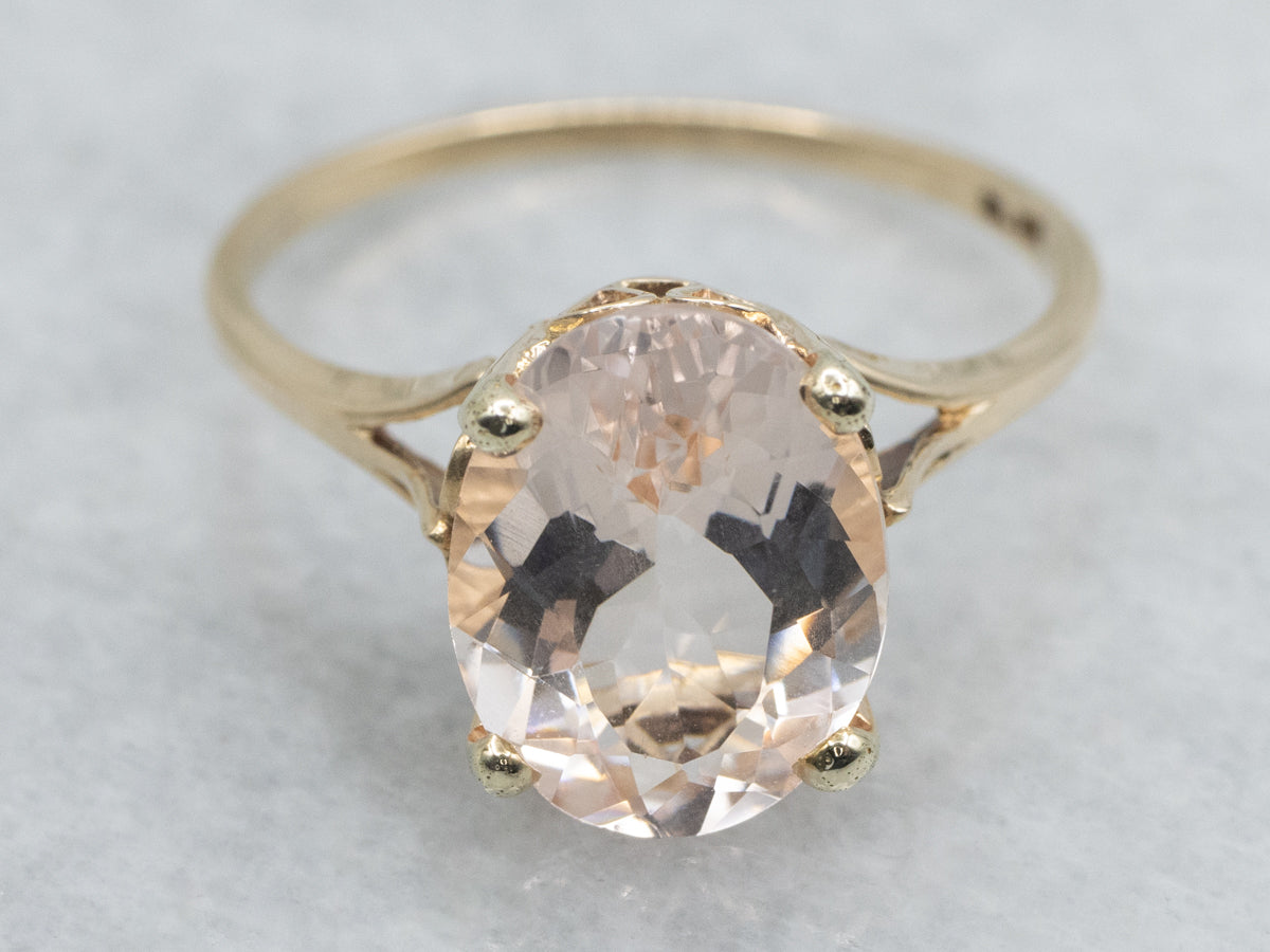 Sweet Pink Morganite Gemstone Ring in Vintage Gold Setting