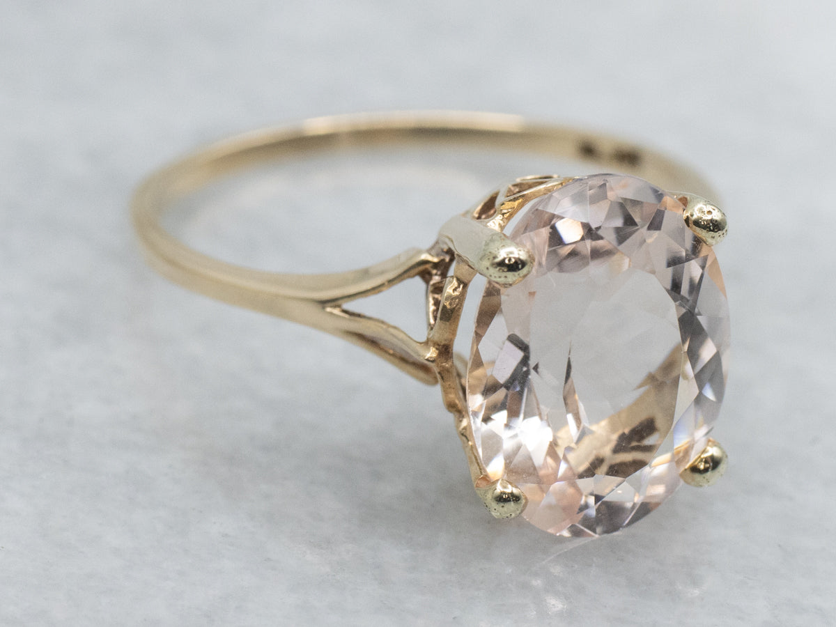 Sweet Pink Morganite Gemstone Ring in Vintage Gold Setting