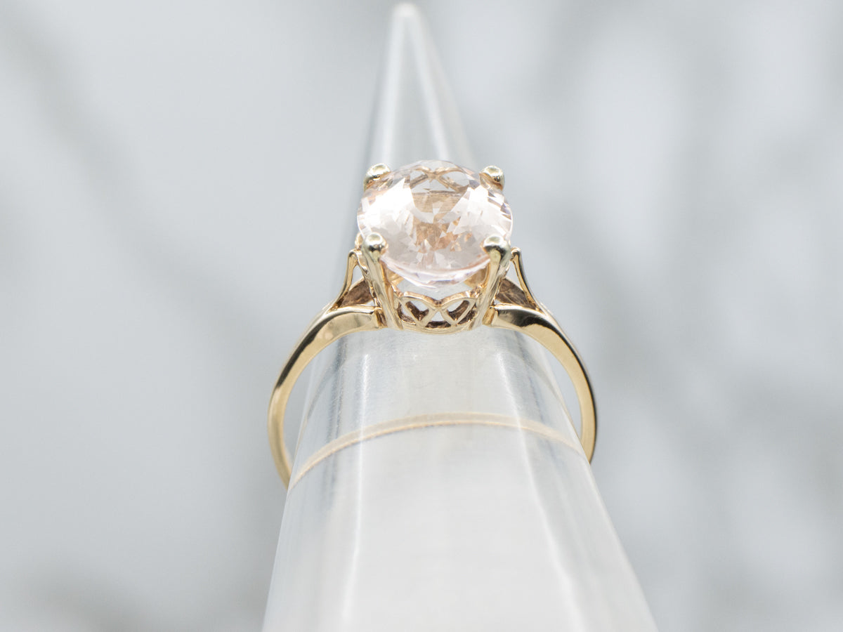 Sweet Pink Morganite Gemstone Ring in Vintage Gold Setting