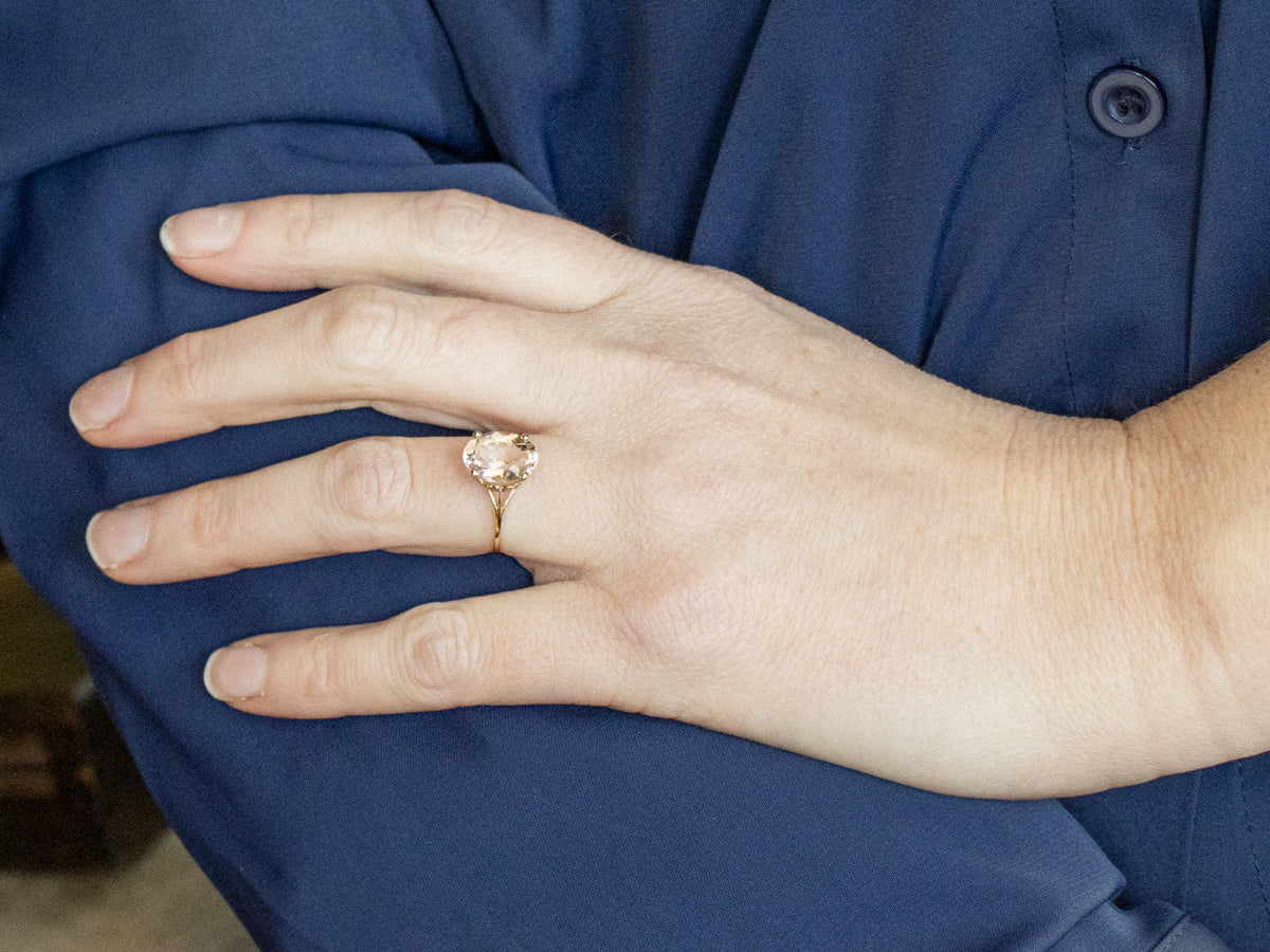 Sweet Pink Morganite Gemstone Ring in Vintage Gold Setting