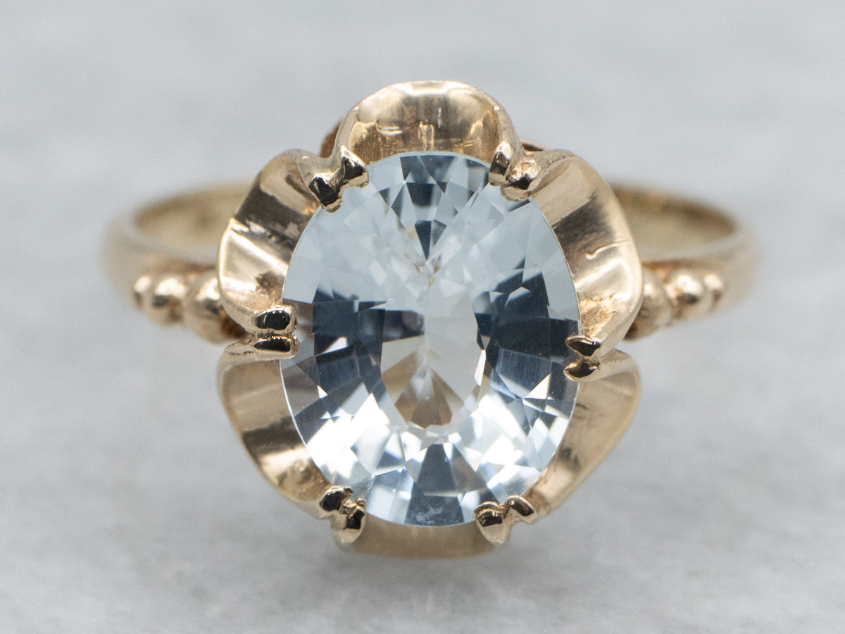Vintage Aquamarine Buttercup Set Gold Solitaire Ring