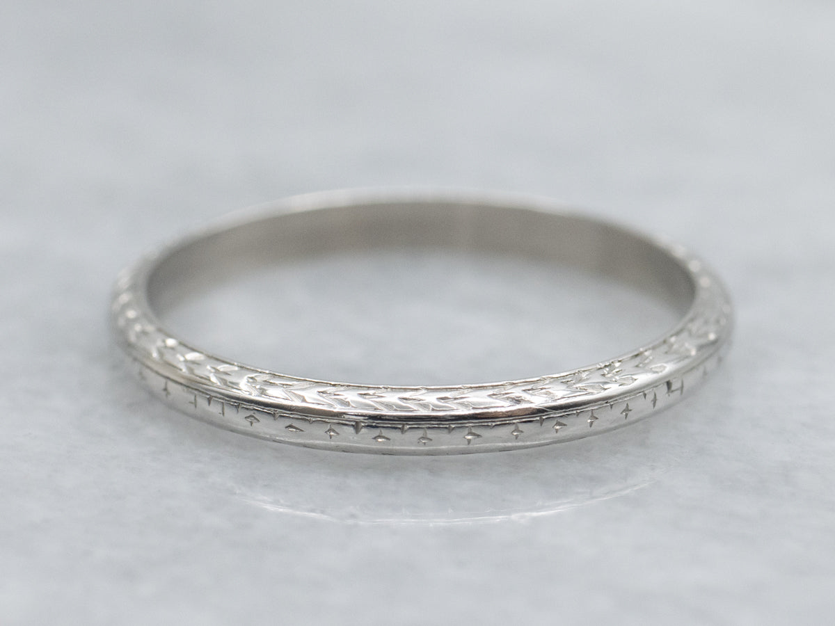 Hand-Engraved Wheat Pattern Platinum Band