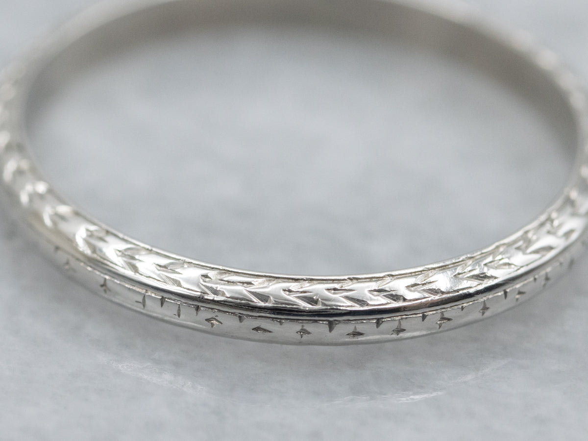 Hand-Engraved Wheat Pattern Platinum Band