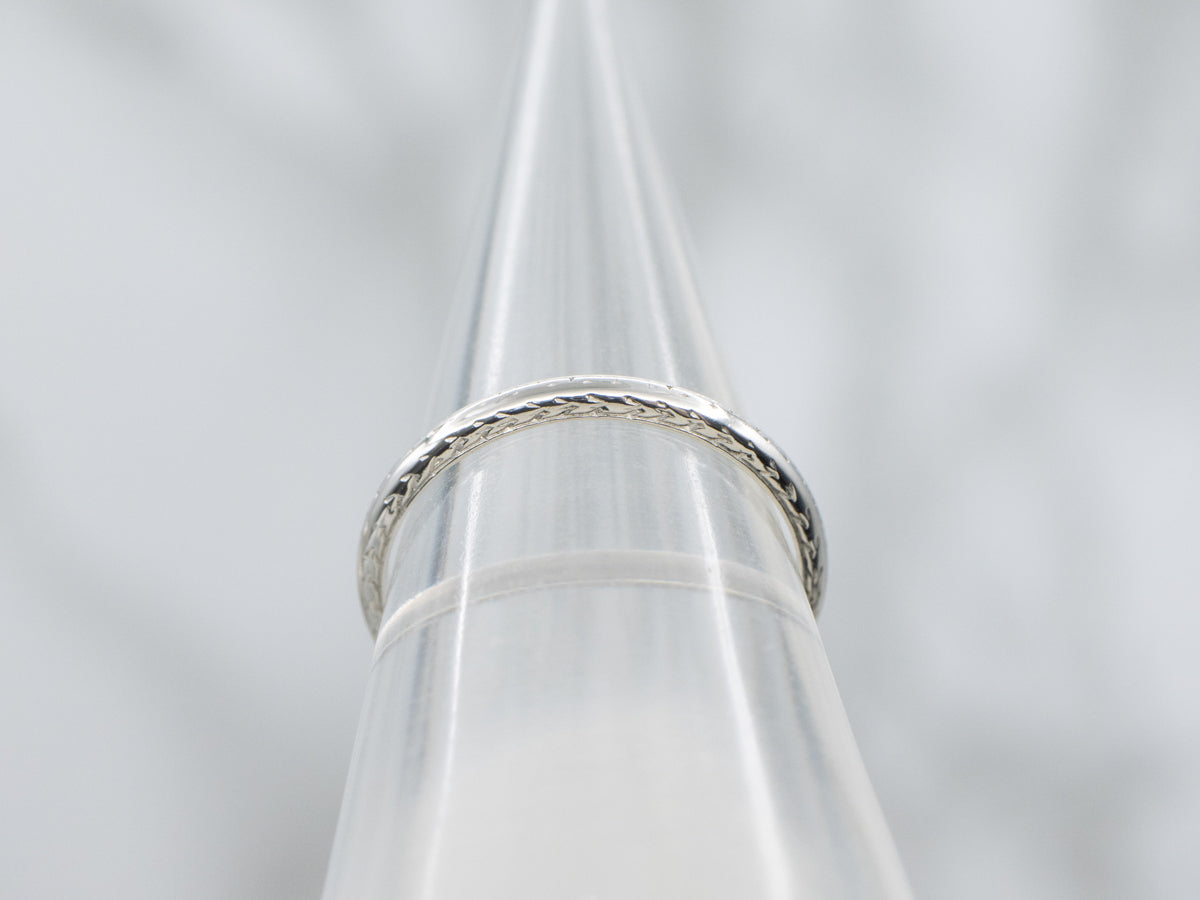 Hand-Engraved Wheat Pattern Platinum Band