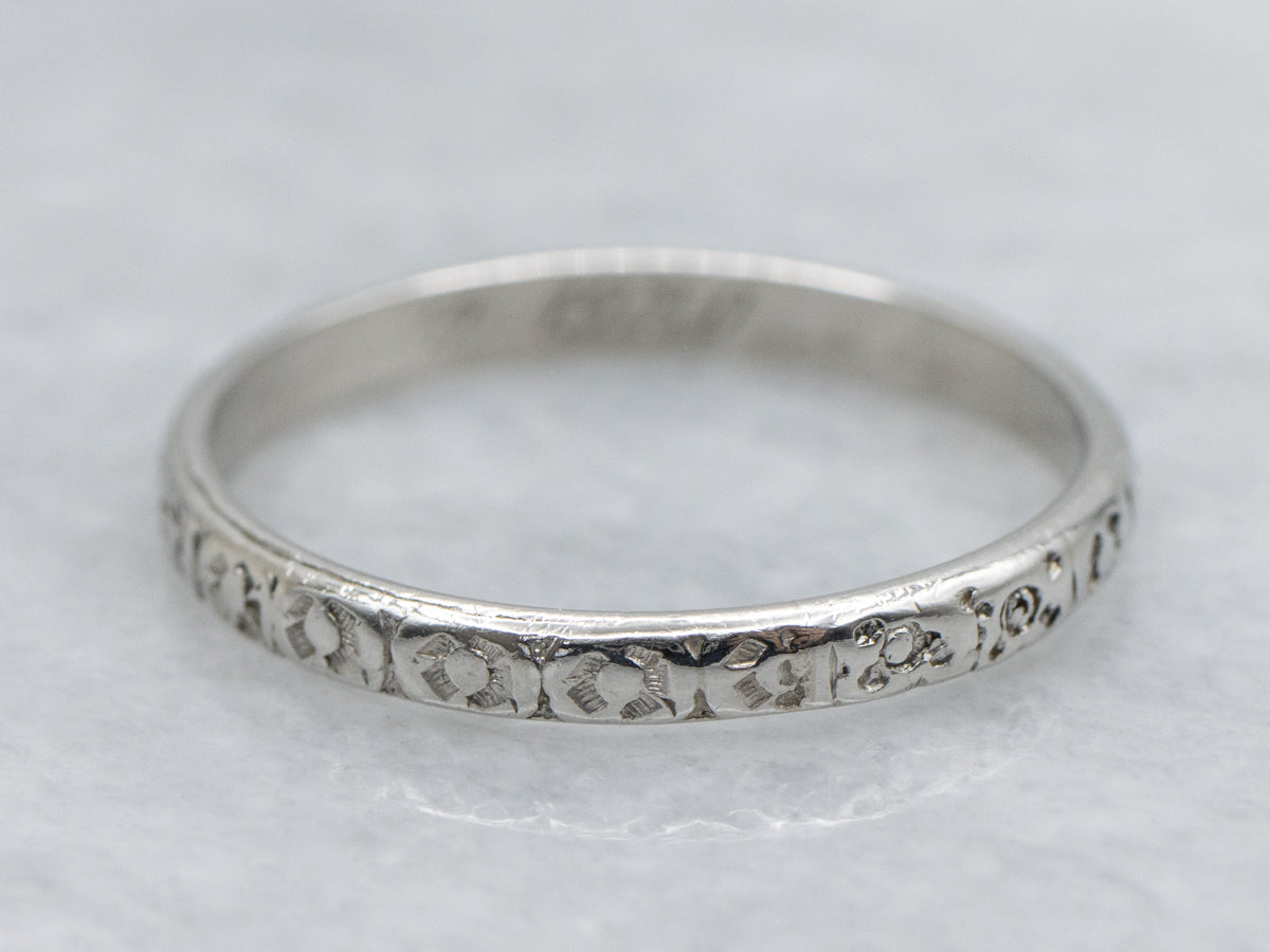 Forget-Me-Not Floral Patterned 1920s Orange Blossom Platinum Band