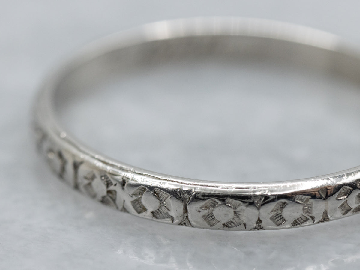 Forget-Me-Not Floral Patterned 1920s Orange Blossom Platinum Band