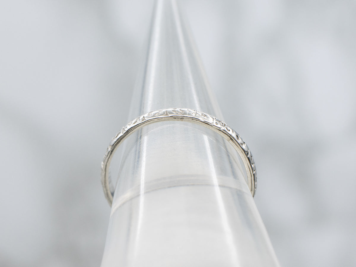 Forget-Me-Not Floral Patterned 1920s Orange Blossom Platinum Band