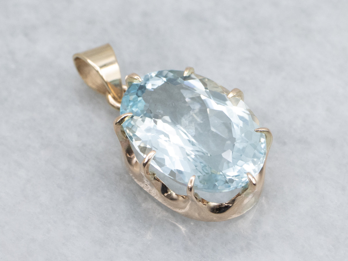 Oval-Cut Aquamarine Yellow Gold Solitaire Pendant