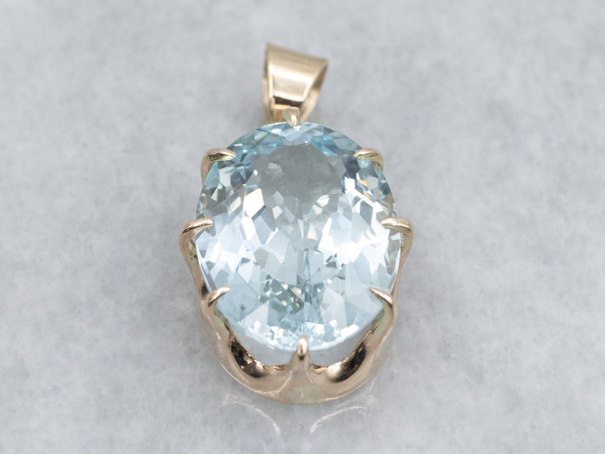 Oval-Cut Aquamarine Yellow Gold Solitaire Pendant