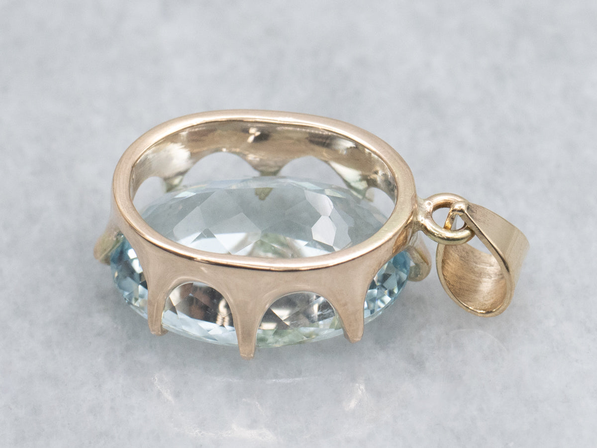 Oval-Cut Aquamarine Yellow Gold Solitaire Pendant