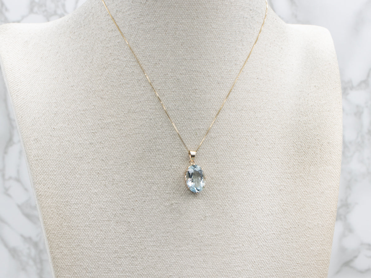 Oval-Cut Aquamarine Yellow Gold Solitaire Pendant