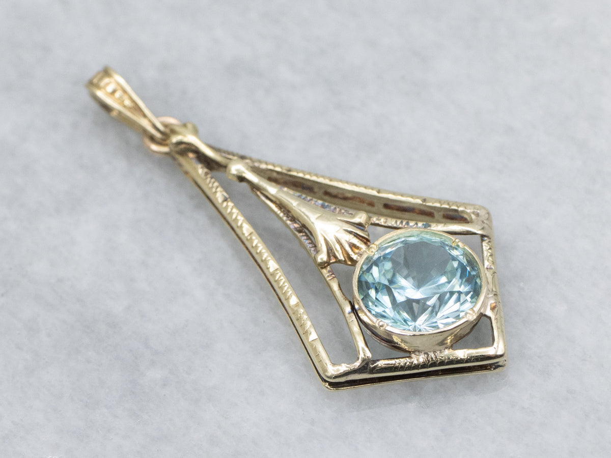 Antique Gold Blue Zircon Lavalier Pendant